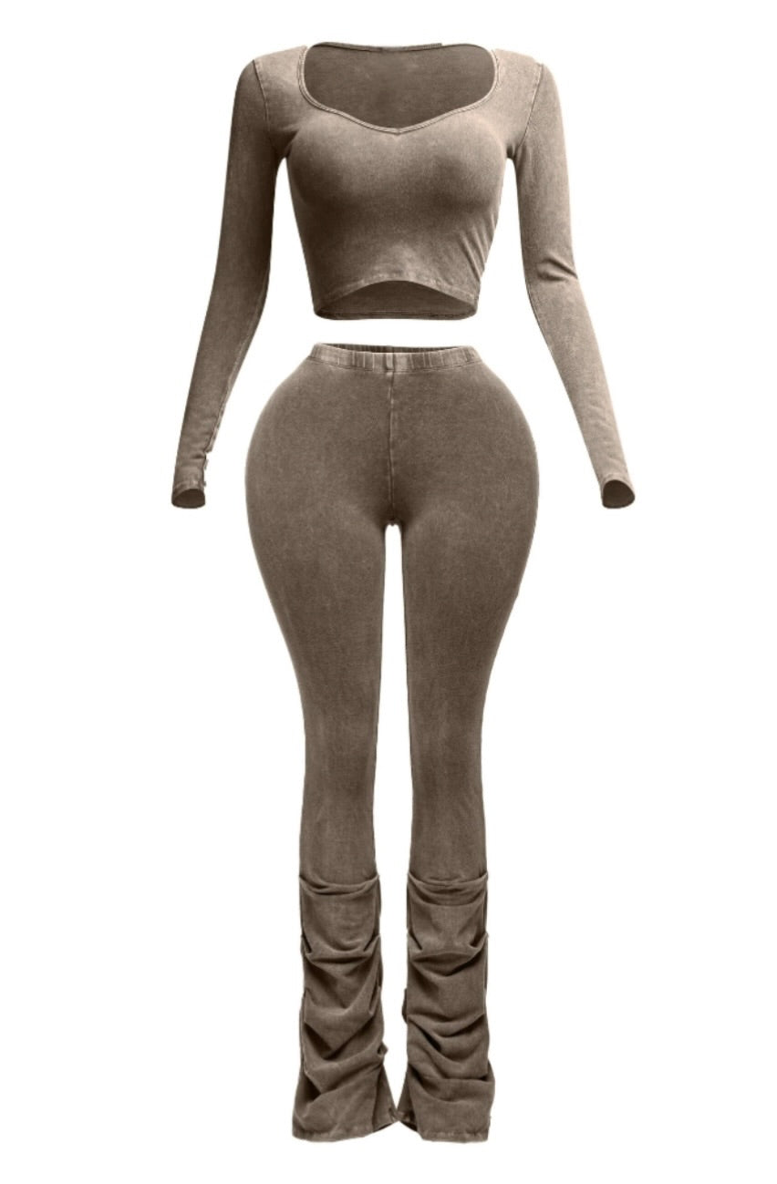 Mineral Washed Ruched Pants Set