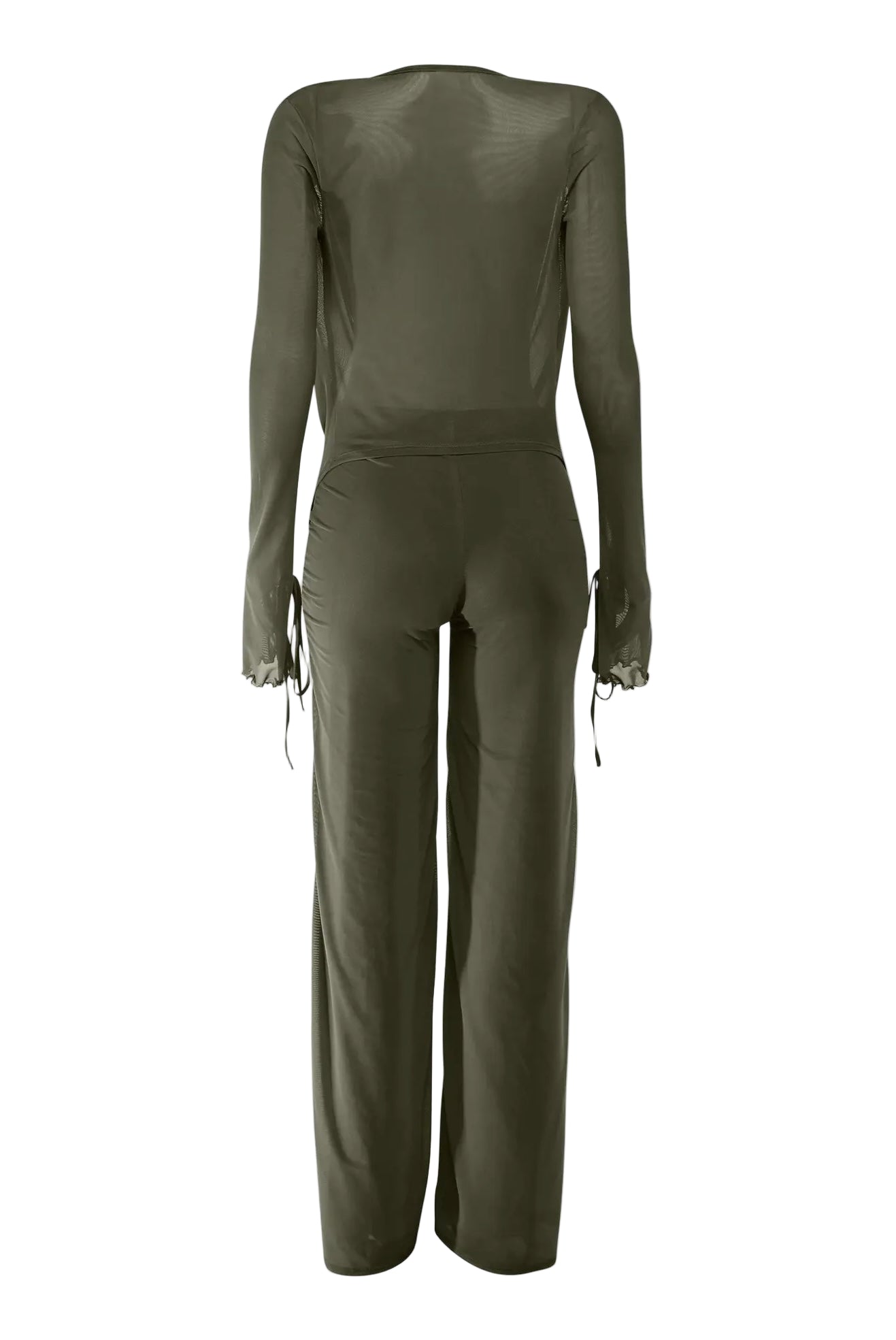 Sheer Long Sleeve Cowl Neck Pants Set