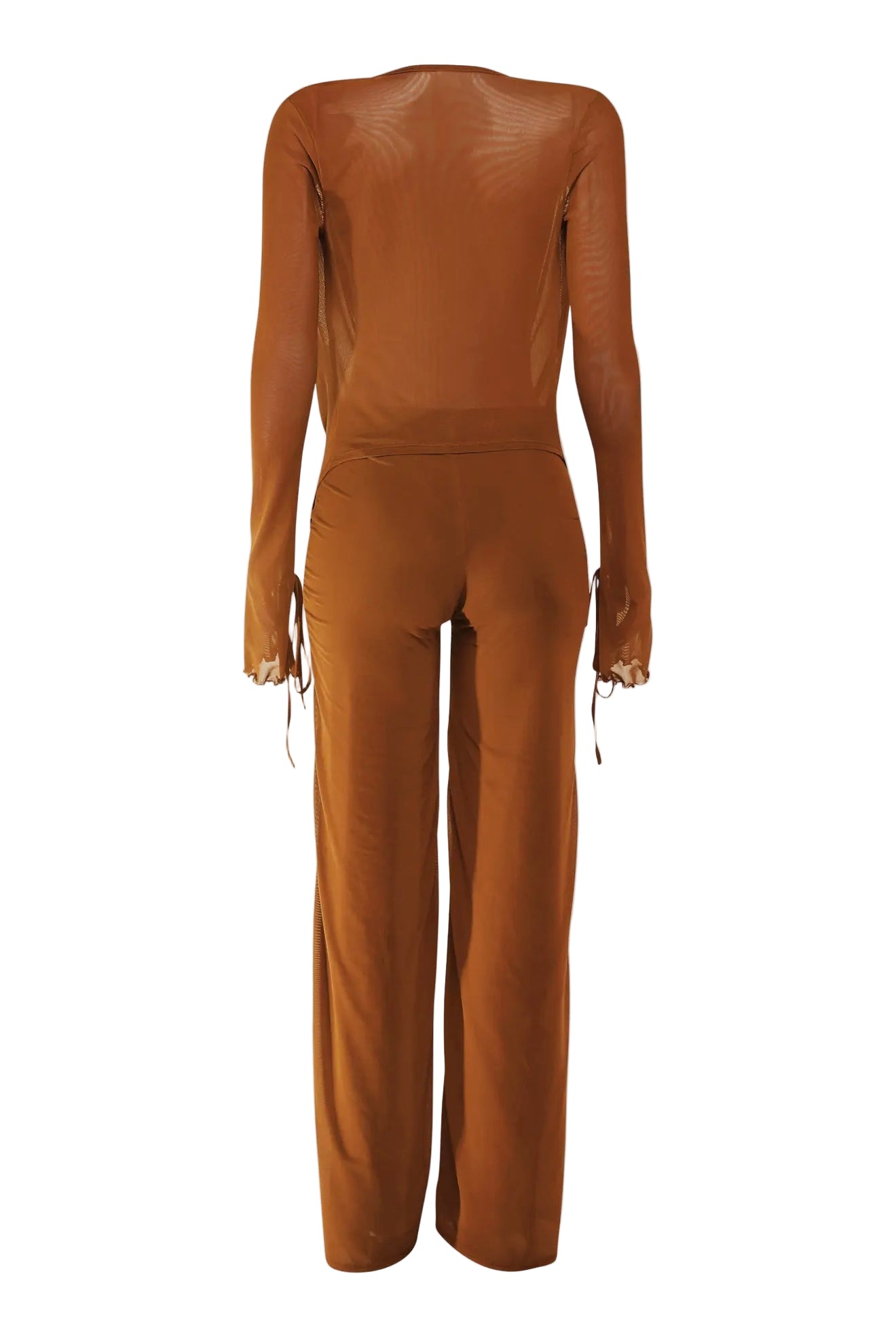 Sheer Long Sleeve Cowl Neck Pants Set