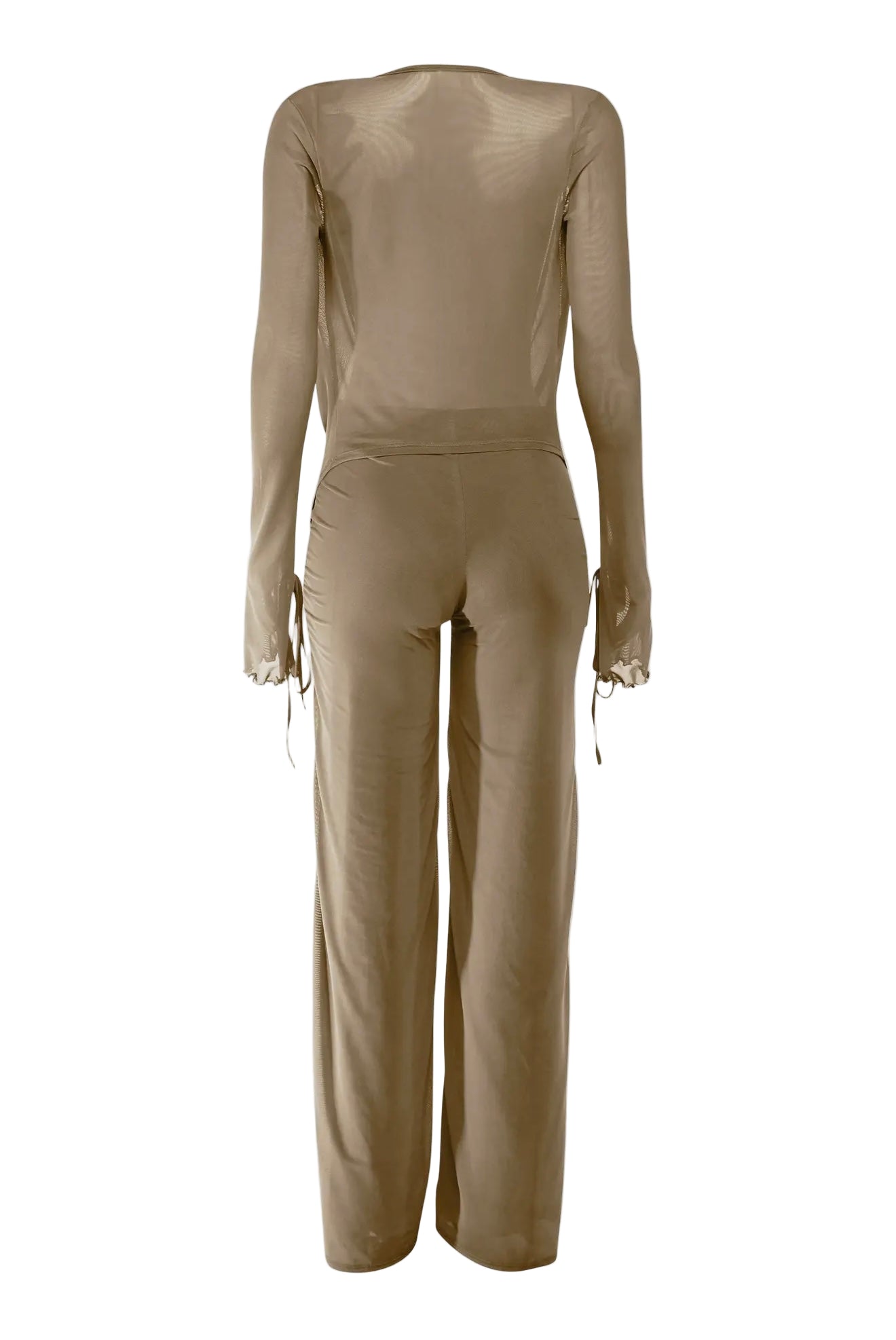 Sheer Long Sleeve Cowl Neck Pants Set
