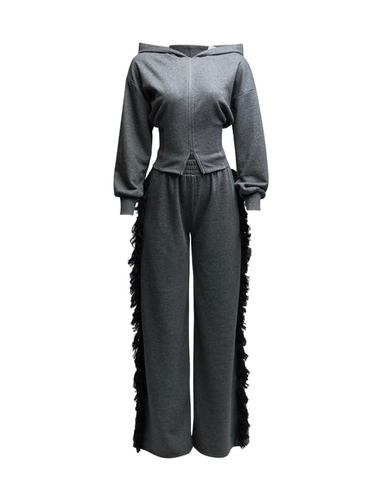 Hooded Side Tassel Pants Set