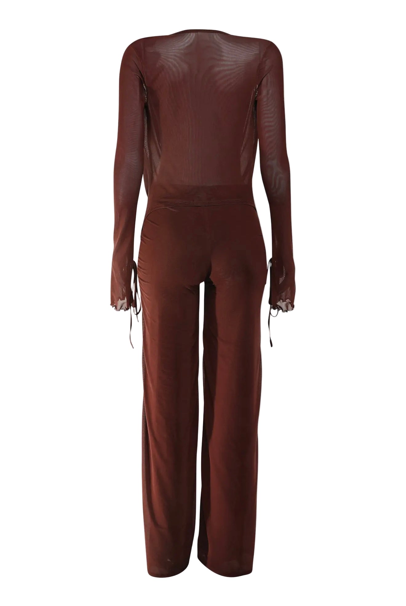Sheer Long Sleeve Cowl Neck Pants Set