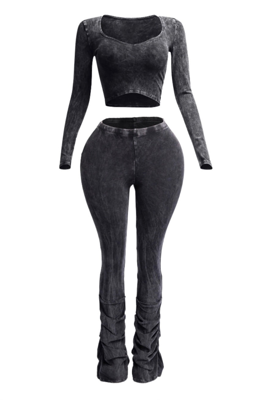 Mineral Washed Ruched Pants Set