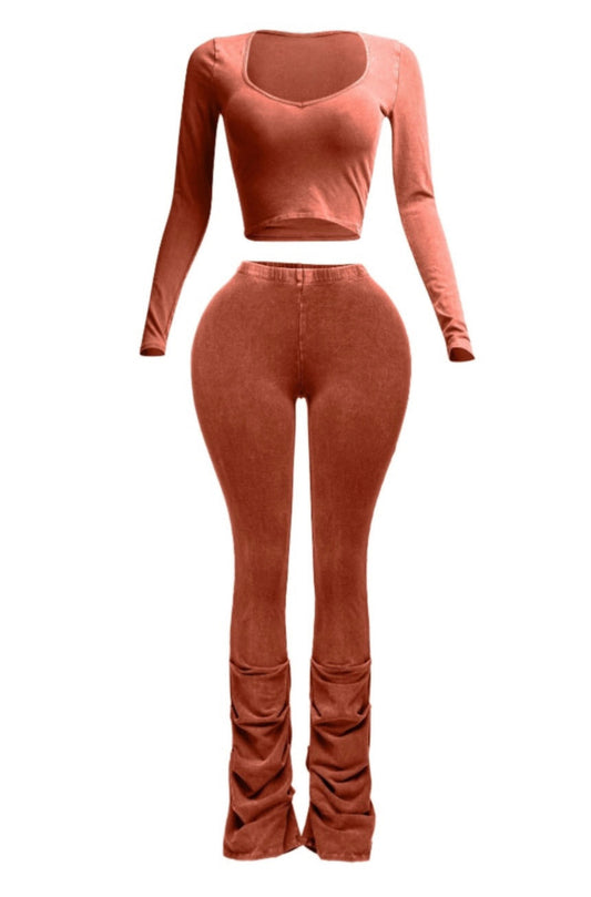 Mineral Washed Ruched Pants Set