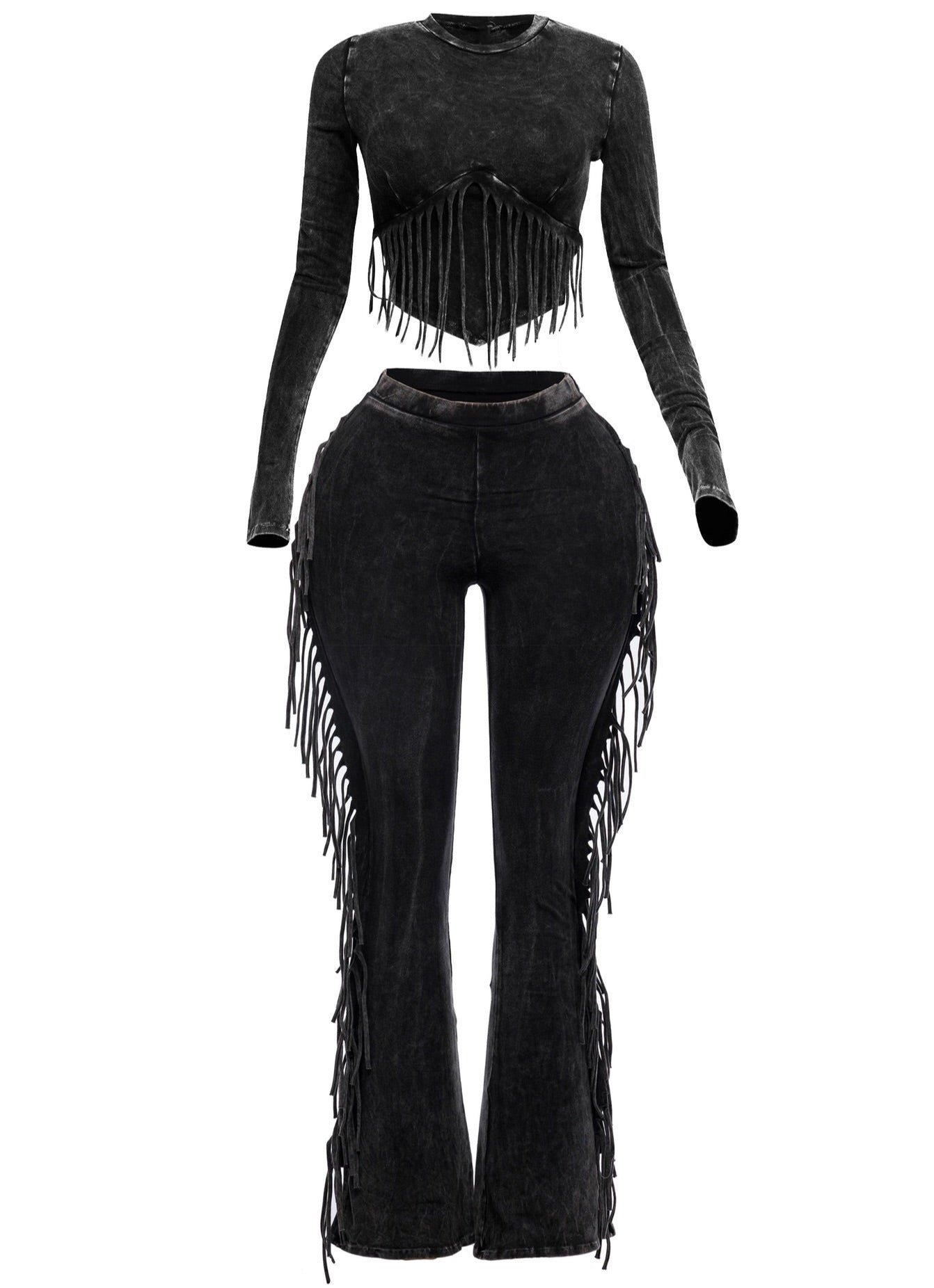 Mineral Washed Fringe Pants Set