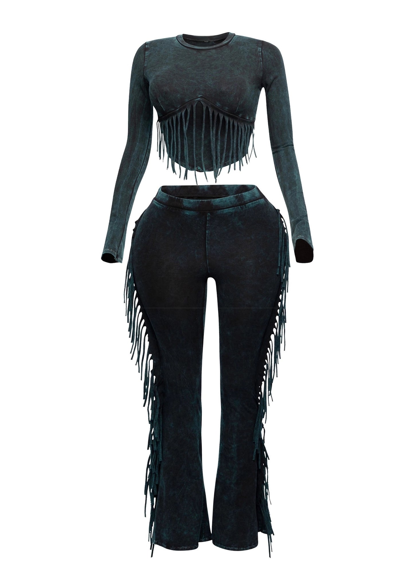 Mineral Washed Fringe Pants Set