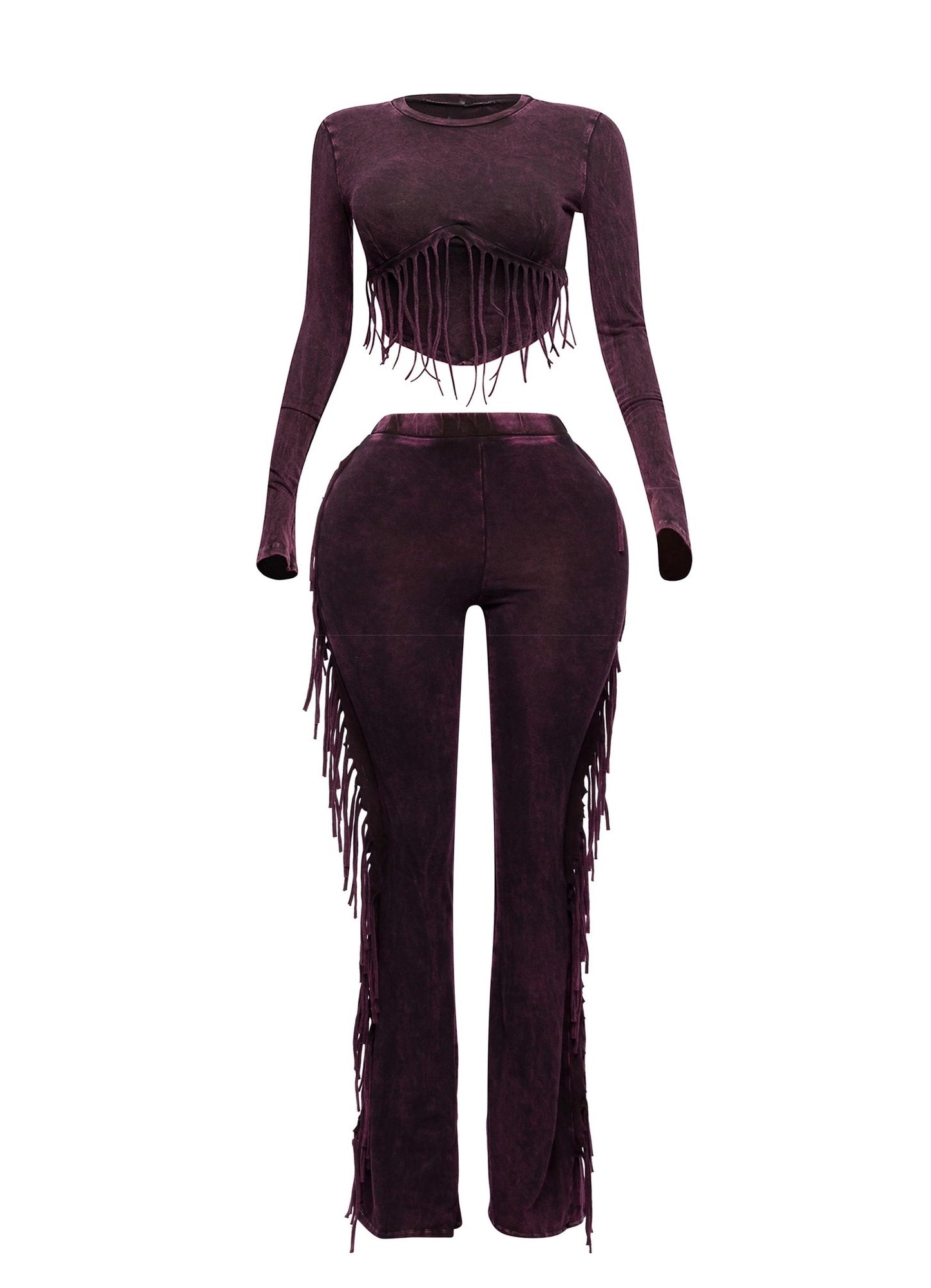 Mineral Washed Fringe Pants Set