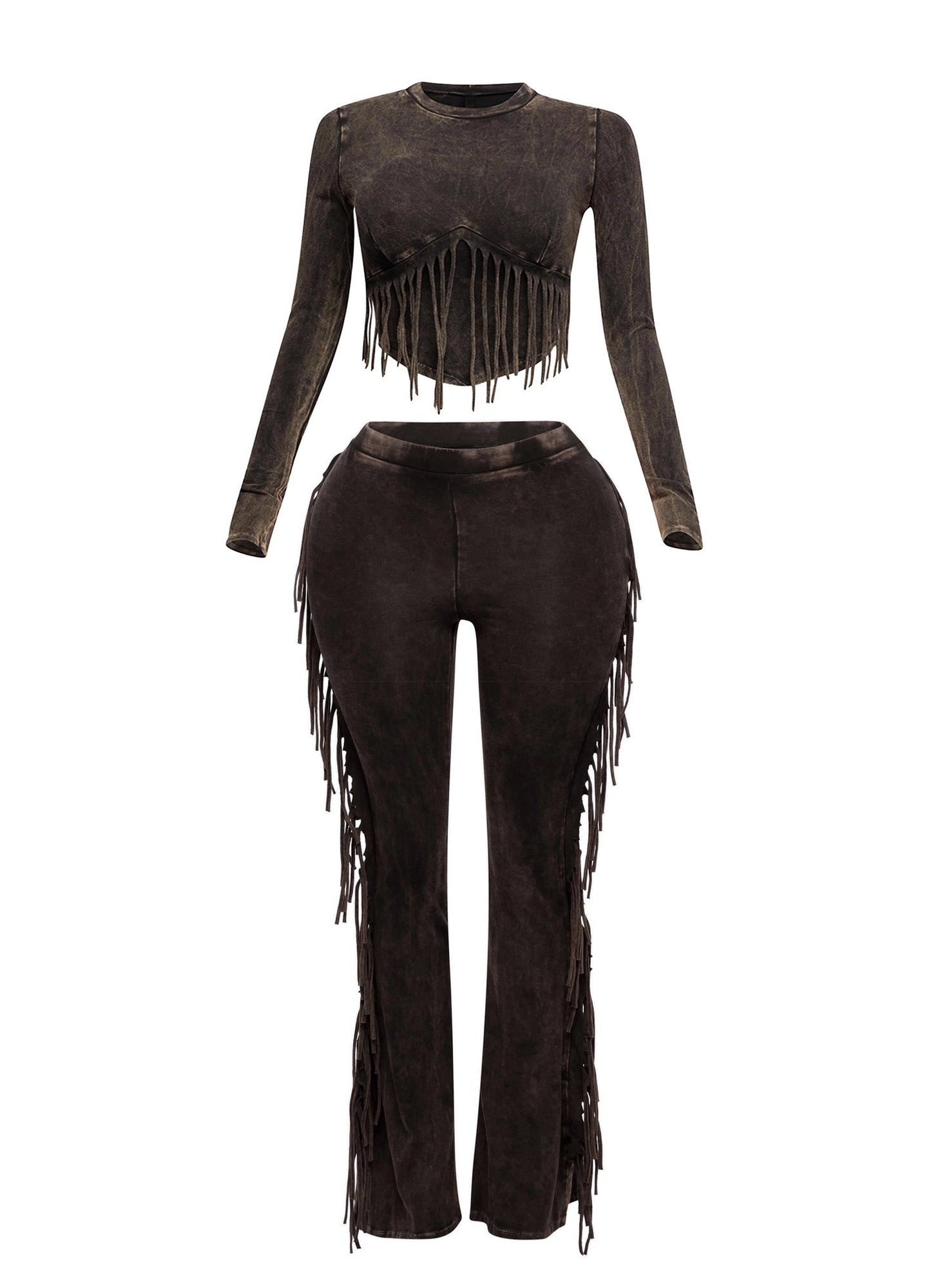 Mineral Washed Fringe Pants Set