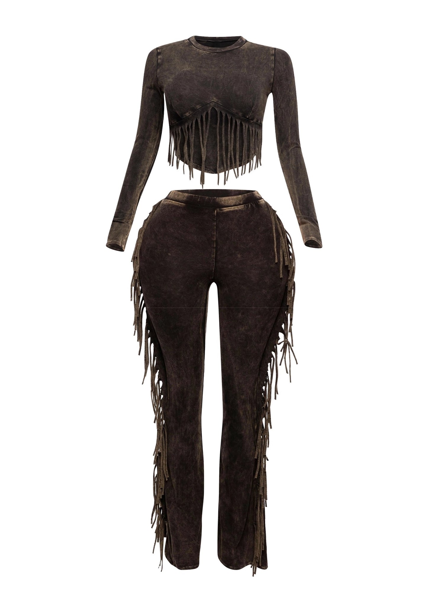 Mineral Washed Fringe Pants Set