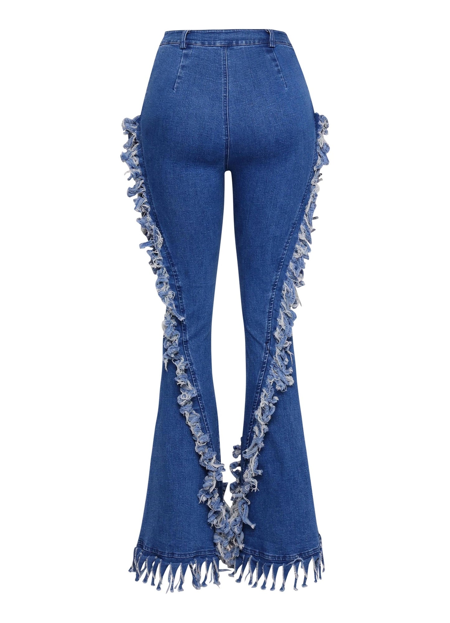 Distressed Fringe Denim Flared Jeans