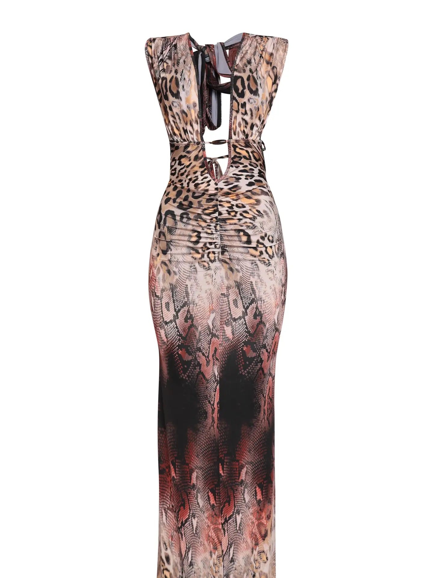 Multi Animal Printed Halter Maxi Dress