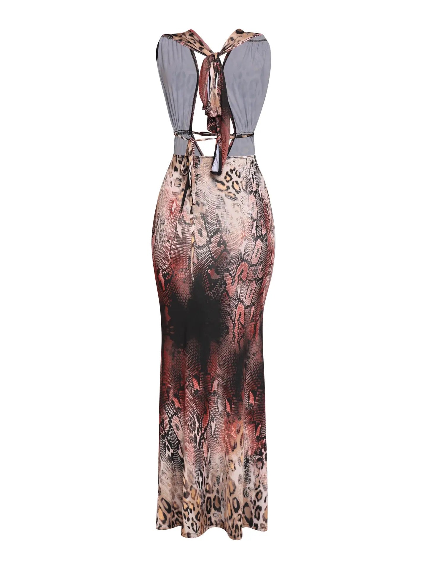 Multi Animal Printed Halter Maxi Dress