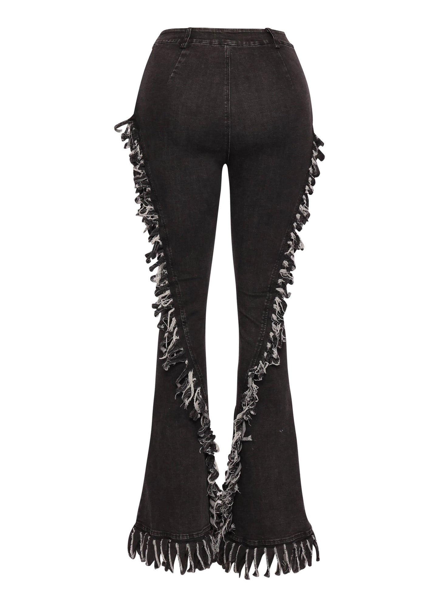 Distressed Fringe Denim Flared Jeans